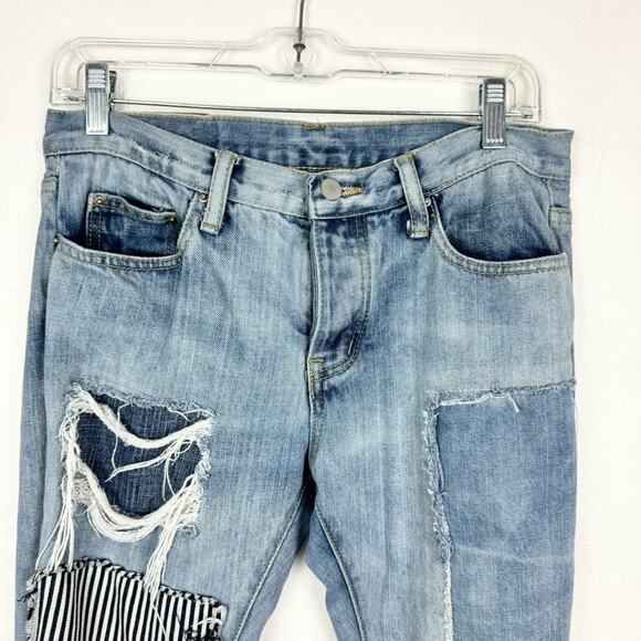 MNML Men's M74 Denim Patchwork Distressed Jeans Size 30 Streetwear Funky Cool - Picture 9 of 16